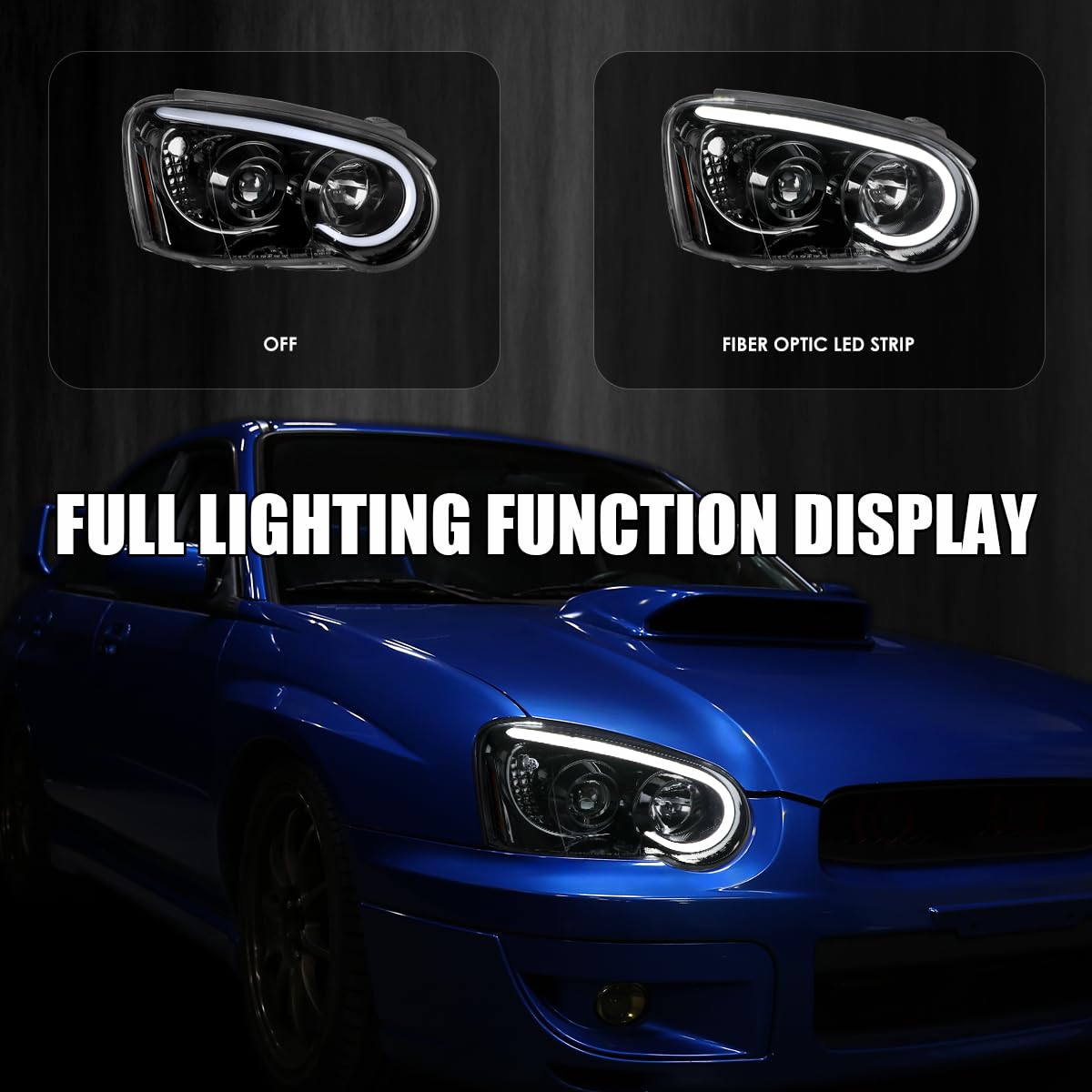 Jet Black SPEC-D TUNING Projector Headlights w/LED Light Bar Compatible with 2004-2005 Subaru Impreza RS/WRX/Outback/STI, Left + Right Pair Headlamps Assembly