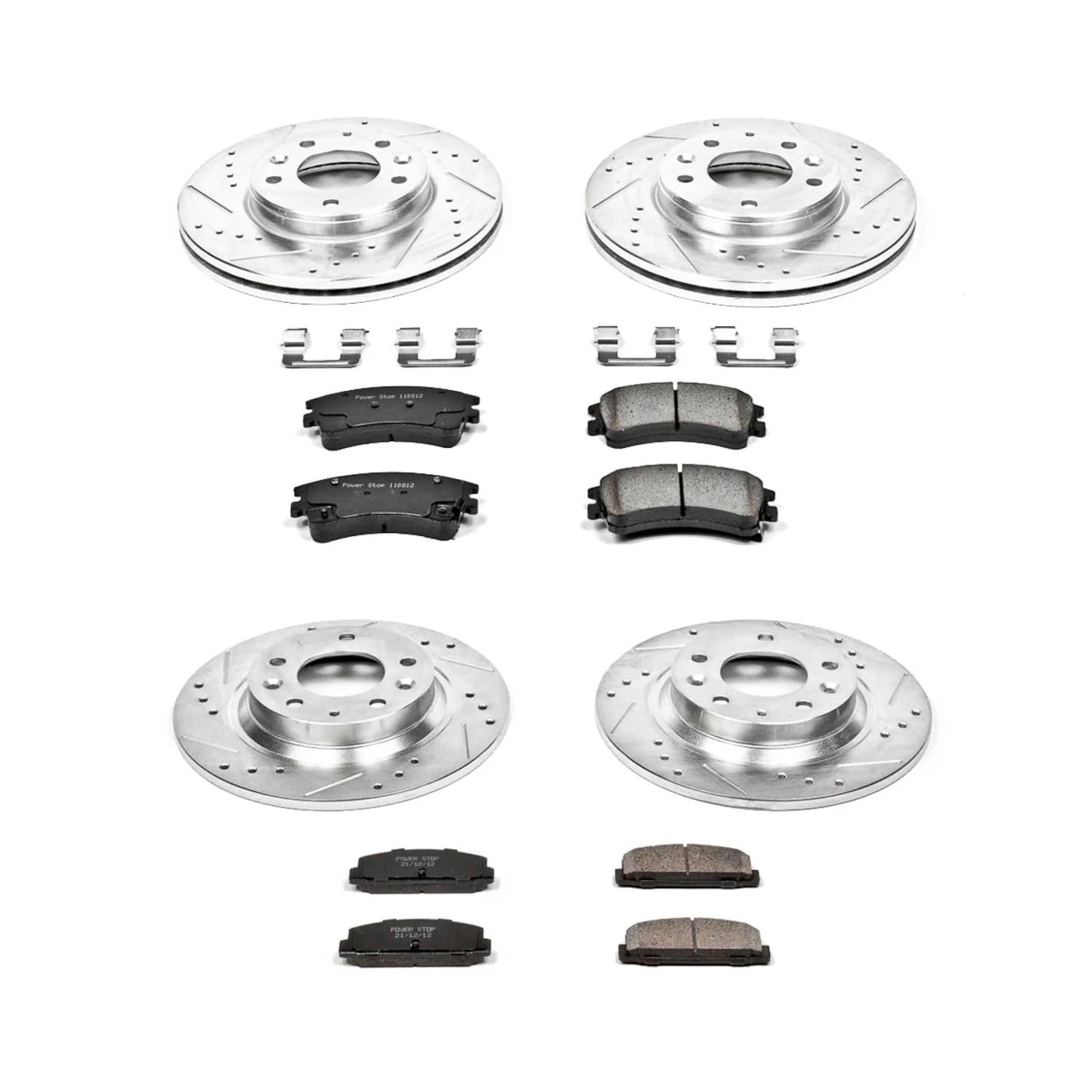 Power Stop K2449 Z23 Carbon Fiber Brake Pads Front and Rear with Drilled & Slotted Brake Rotors Kit For Mazda 6 2003-2005 [Model Specific]