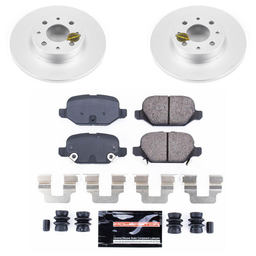 Rear Power Stop CRK7169 Brake Kit-Coated Rotors and Carbon-Fiber Ceramic Pads For Fiat 500 2013-2019 [Model Specific]