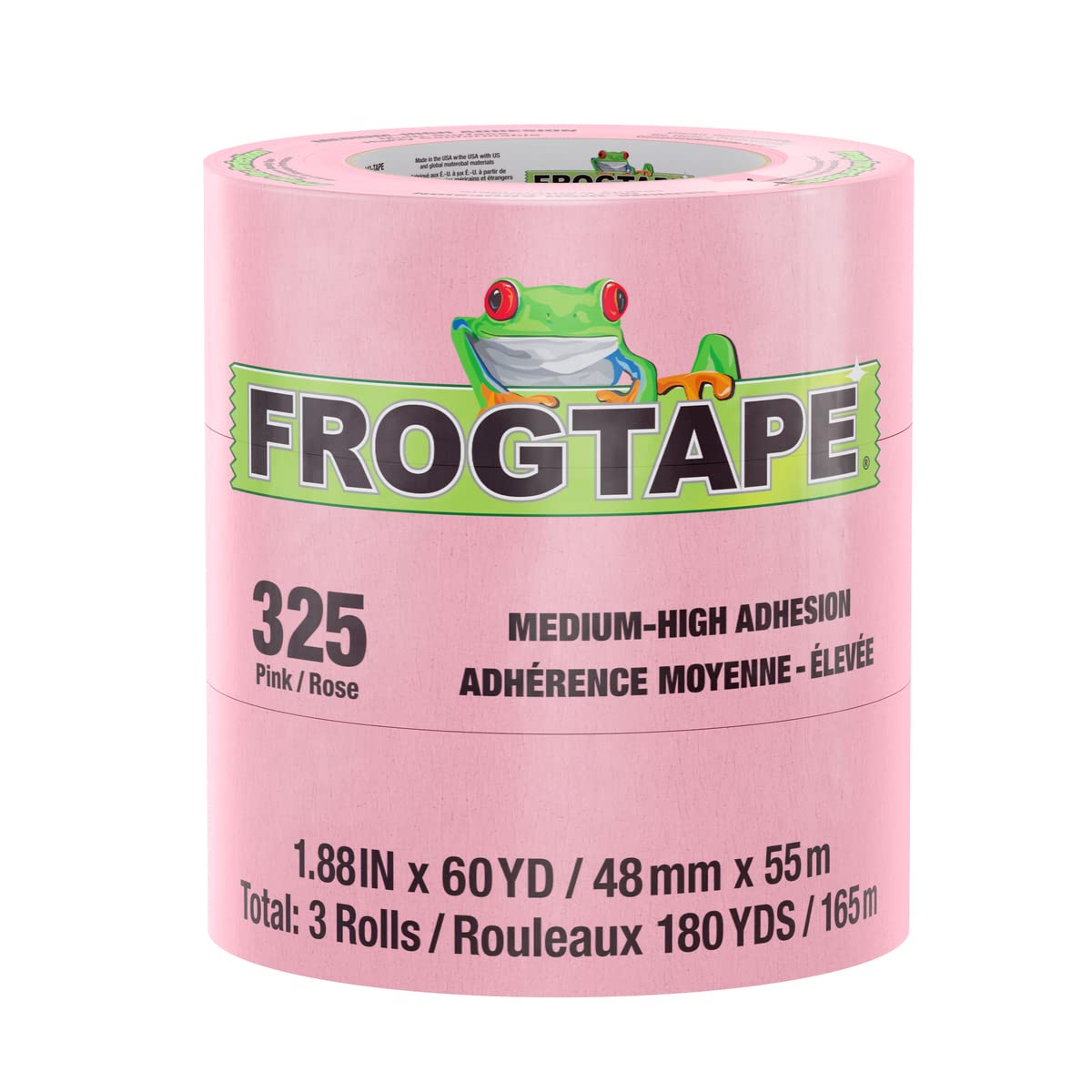 Pink FrogTape 325 High Temperature Performance Grade Masking Tape, Medium-High Adhesion, 48mm x 55m, 3 Rolls per Pack