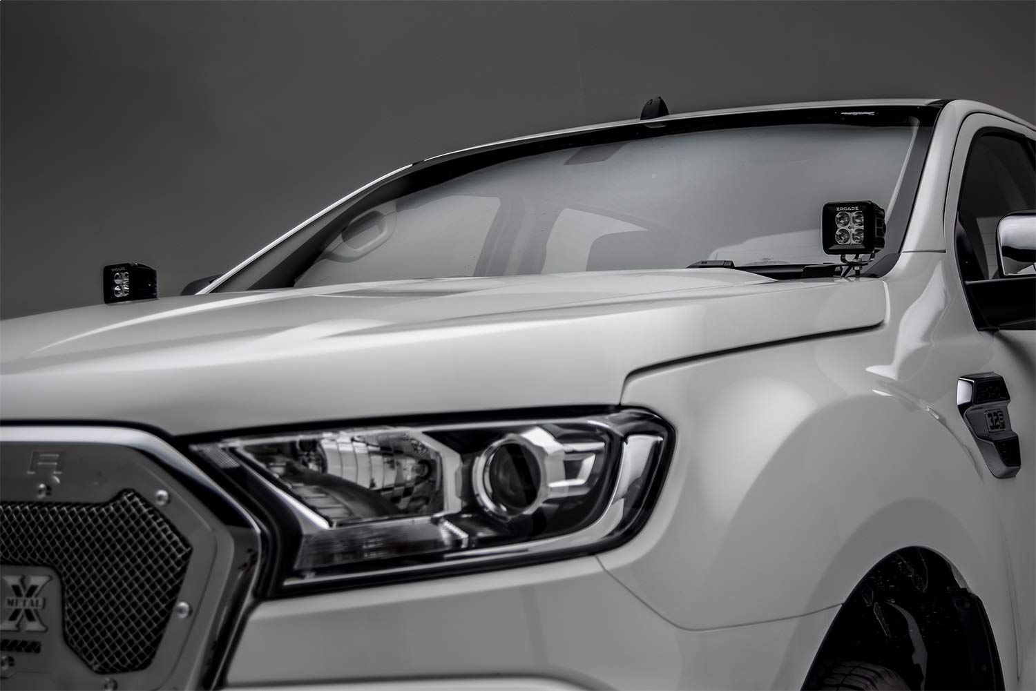 ZROADZ LED Kit Ditch Hood Hinge - Compatible w/ 2015-2018 Ford Ranger T6 - Incl. (2) 3 Inch LED Pod Lights - Mild Steel Gloss Black Finish - Bolt-On Easy Installation - PN #Z365761-KIT2