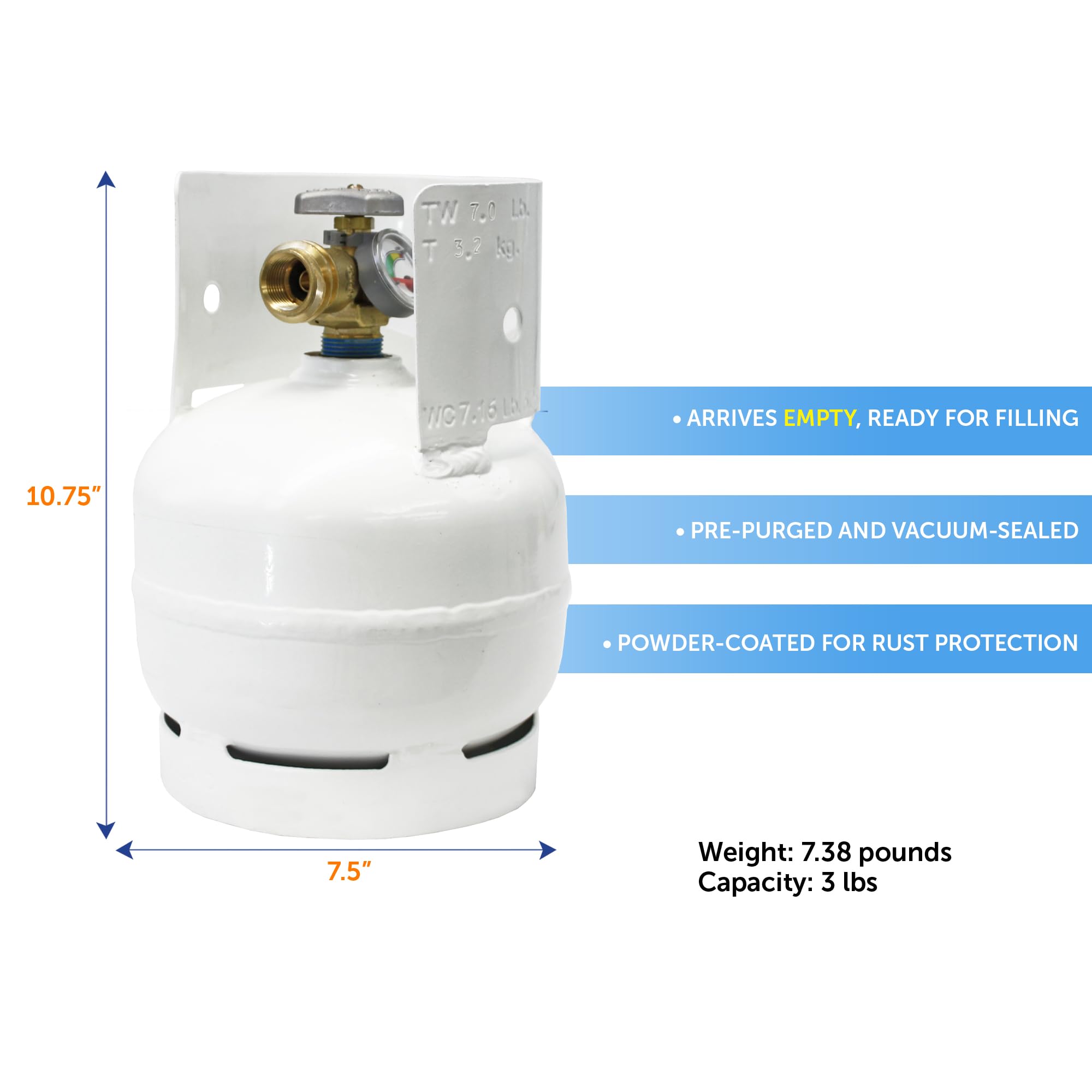 3LB Flame King Empty Steel Propane Tank Cylinder with Gauge and OPD Valves for Grills and BBQs, Camping, Fishing, & Outdoor Activities
