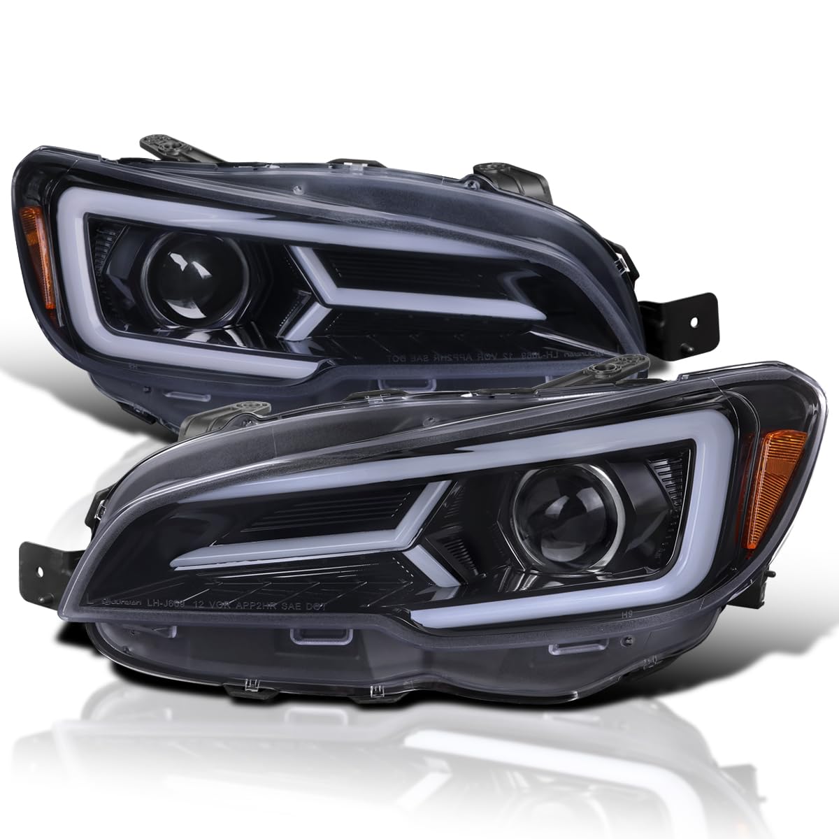 Glossy Black Smoke SPEC-D TUNING Projector Headlights w/Sequential LED Turn Signal Compatible with 2015-2021 Subaru WRX STI with Halogen Headlights, L + R Pair Headlamp Assembly
