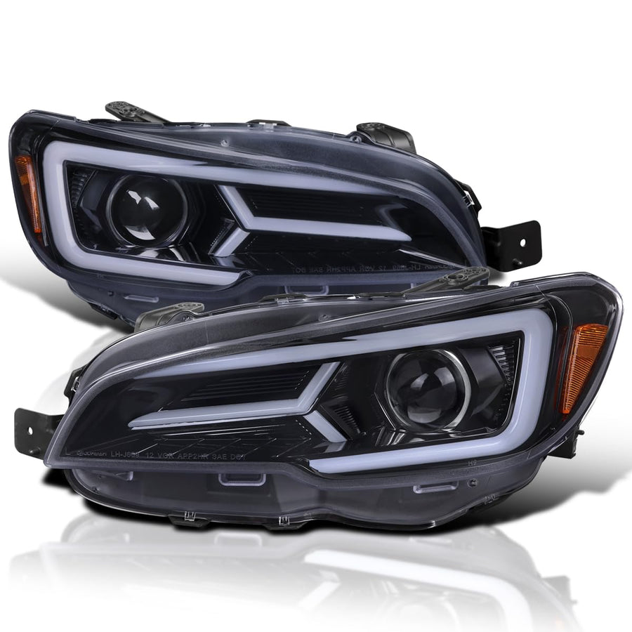 Glossy Black Smoke SPEC-D TUNING Projector Headlights w/Sequential LED Turn Signal Compatible with 2015-2021 Subaru WRX STI with Halogen Headlights, L + R Pair Headlamp Assembly