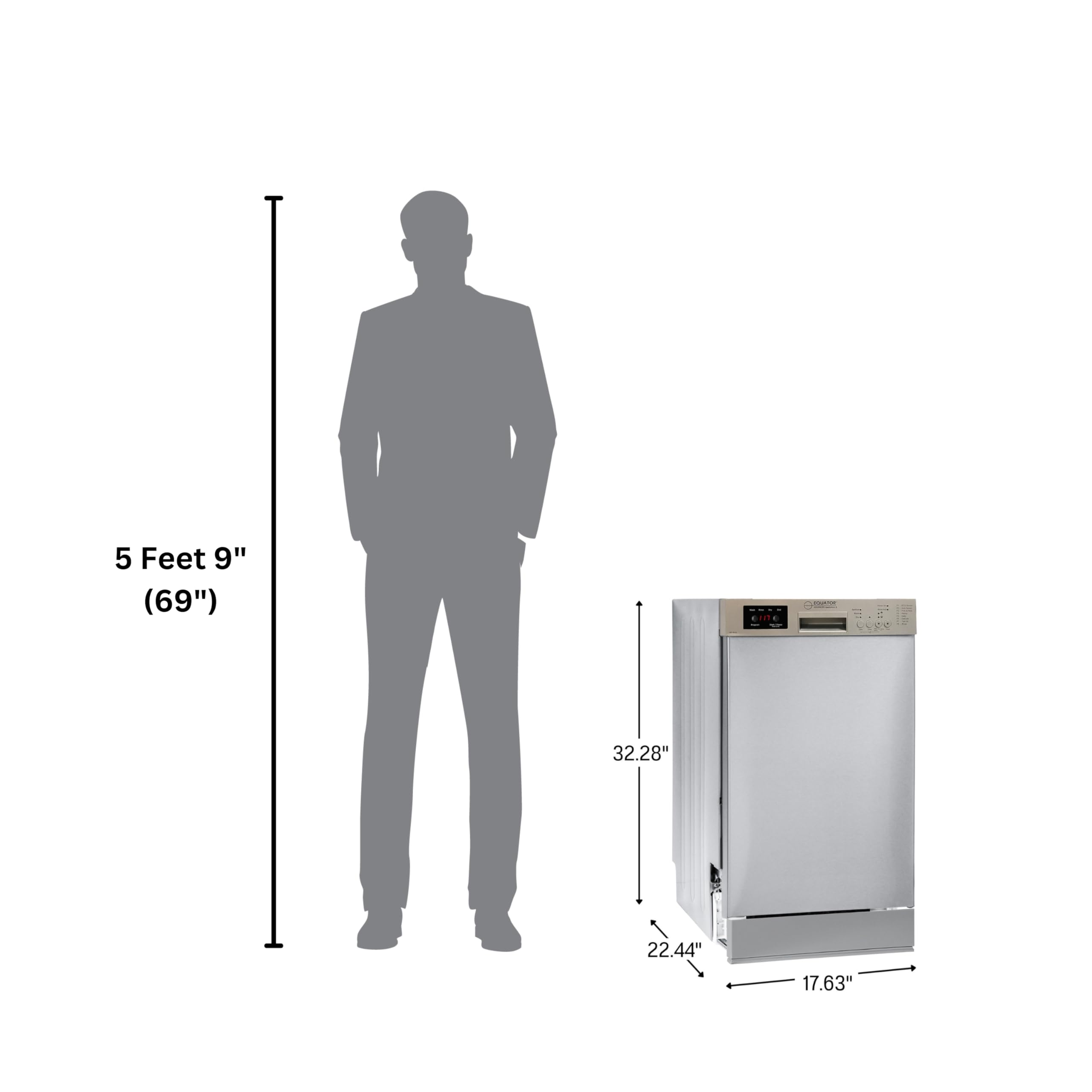 18 in Equator Dishwasher 10 place+Wine Rack 3.4g QUIET 51 dB 110V E-Star ADA in Silver