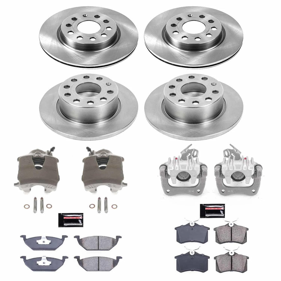 Power Stop KCOE7242 Brake Caliper Kit-Rotors, Front and Rear Brake Pads & Calipers For Volkswagen Jetta 2013-2015 [Model Specific]