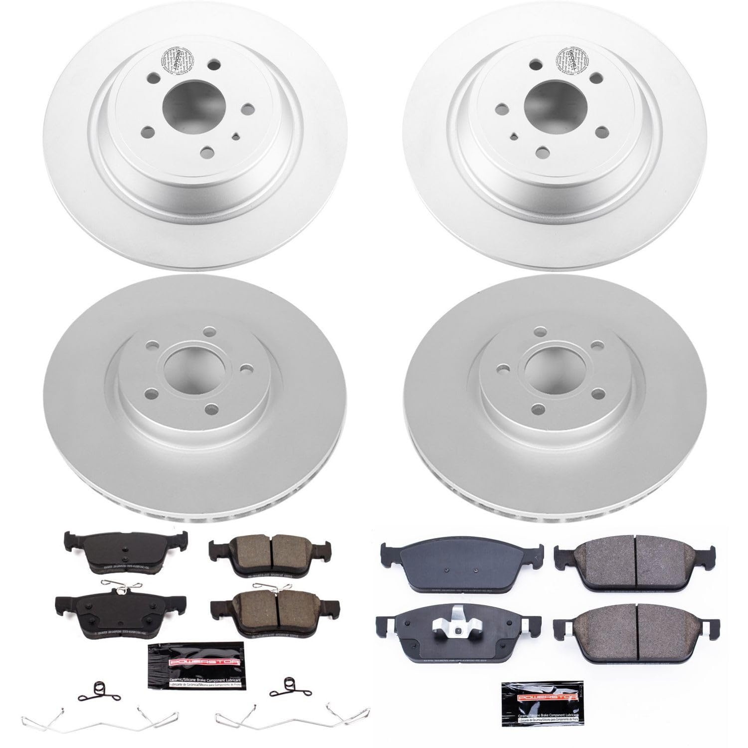 Coated Brake Rotor Power Stop CRK7569 and Ceramic Brake Pads- Front & Rear For Ford Escape 2017-2019 [Model Specific]
