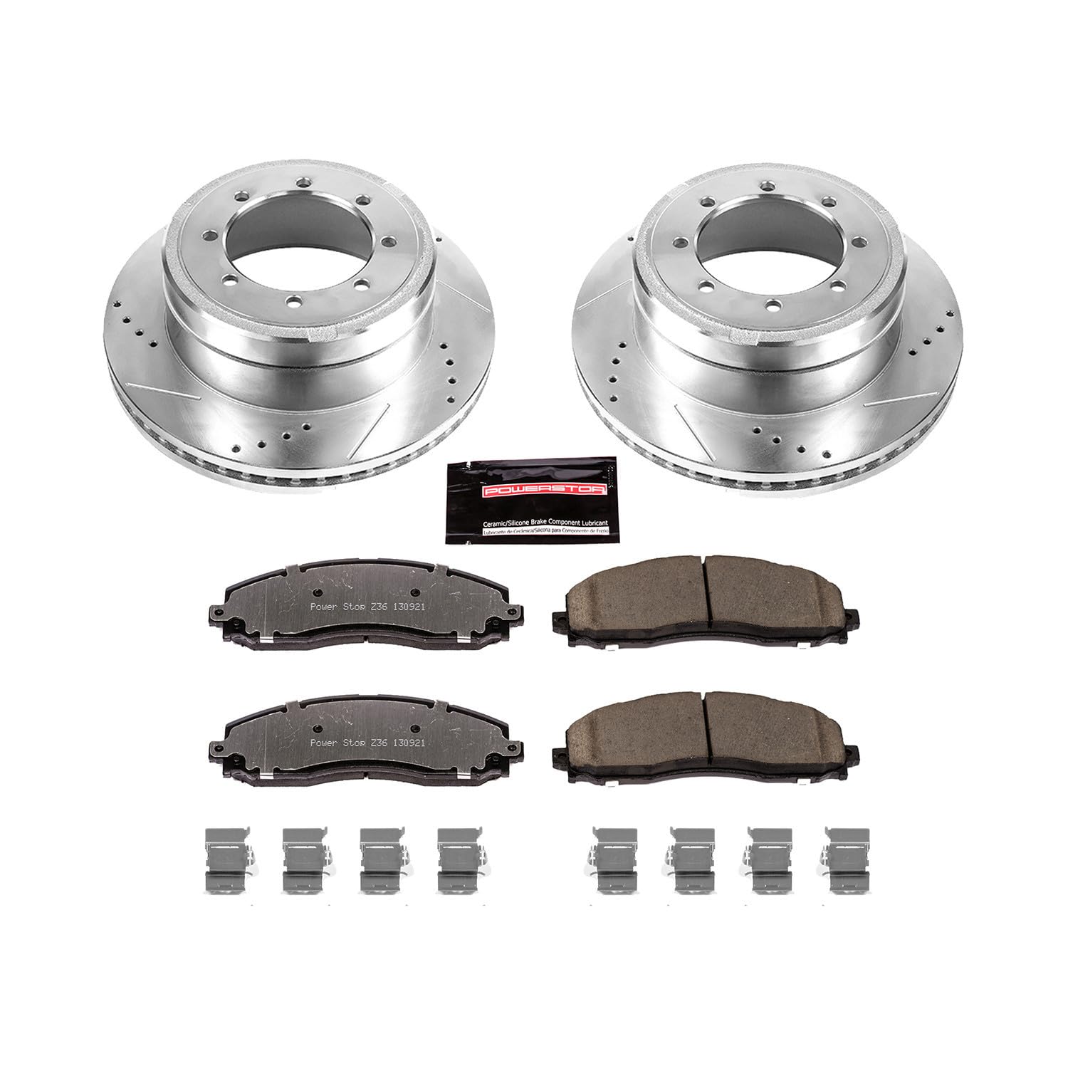 Power Stop Rear K6406-36 Z36 Truck & Tow Brake Kit, Carbon Fiber Ceramic Brake Pads and Drilled/Slotted Brake Rotors For Ford F-350 Super Duty, Ford F-450 Super Duty [Model Specific]