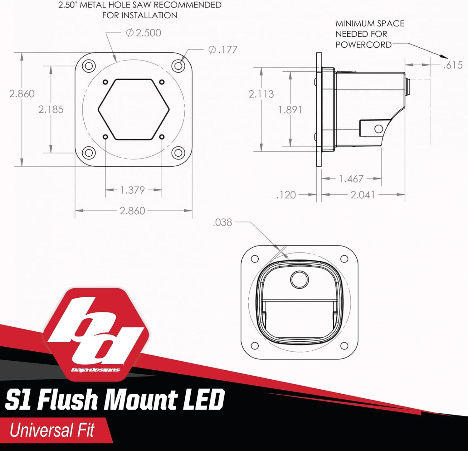 Flush Mount Baja Designs S1 White Auxiliary Light Pod - Marine Grade (Work/Scene)