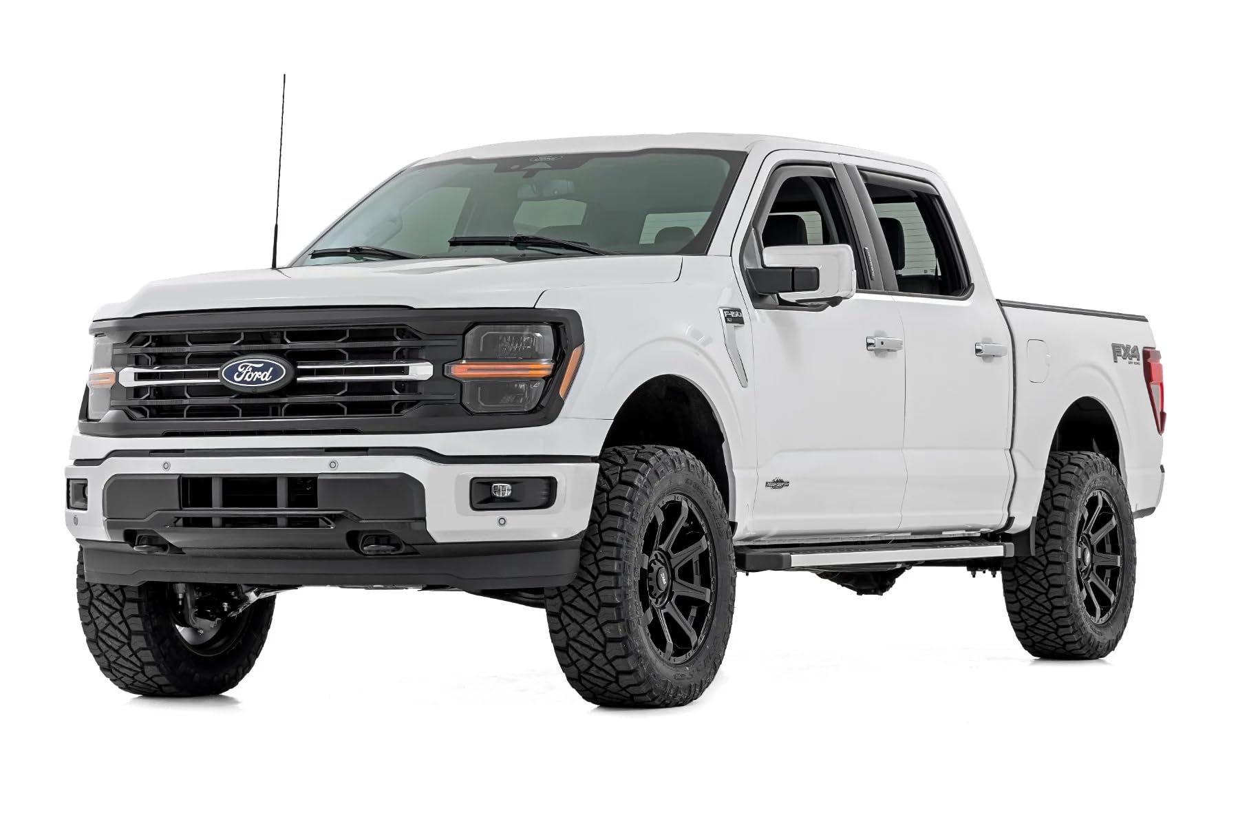 Rough Country Window Rain Guards in-Channel for Ford F-150, Lightning, F-250, F-350, Raptor Crew Cab (2015-2025) - Low Profile Visors, 4-Pc Rain Guard for Trucks