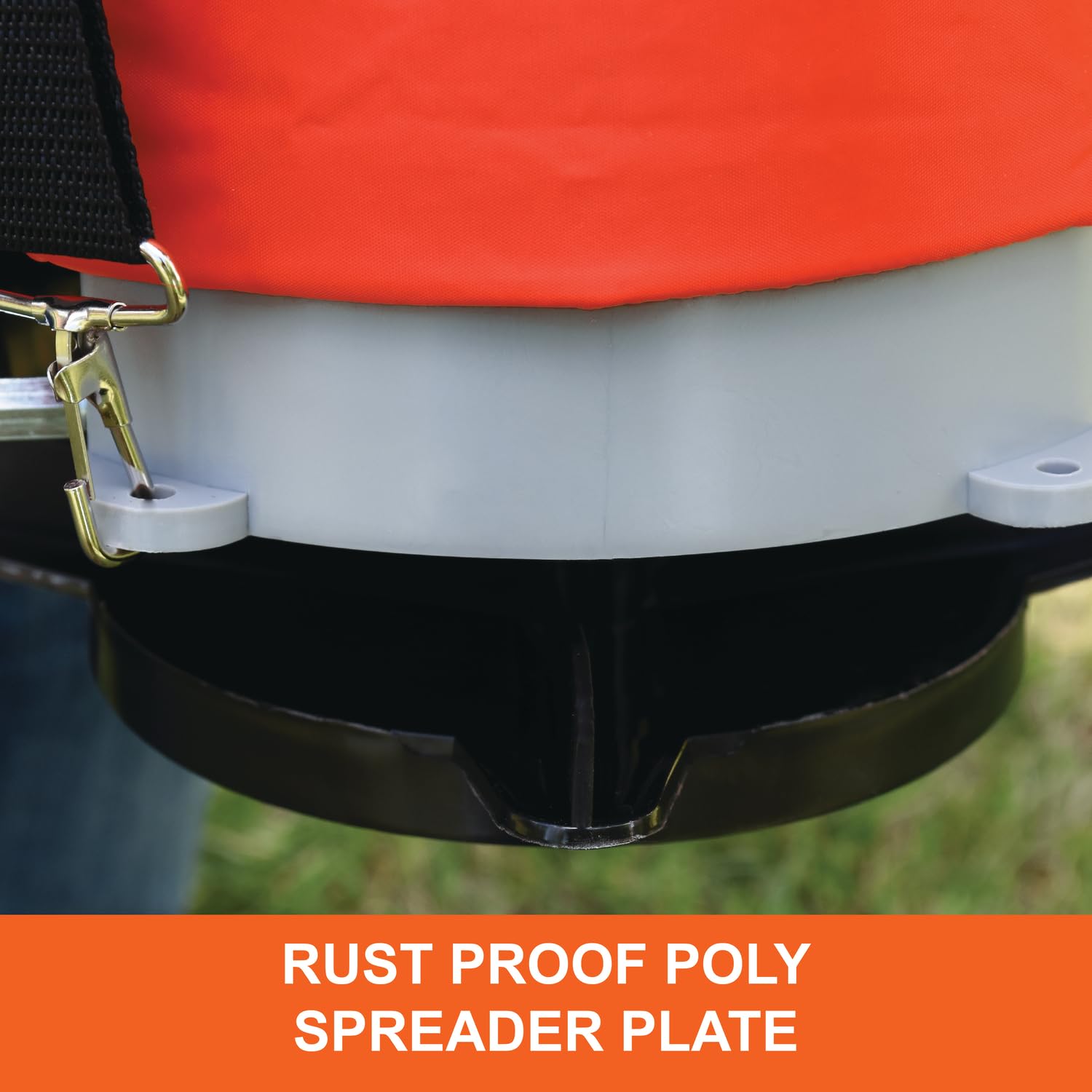 25 lb. Agri-Fab Handheld Bag Seeder Spreader with Waterproof Bag, Enclosed Gears, Adjustable Shoulder Strap, Rear Baffle, Orange