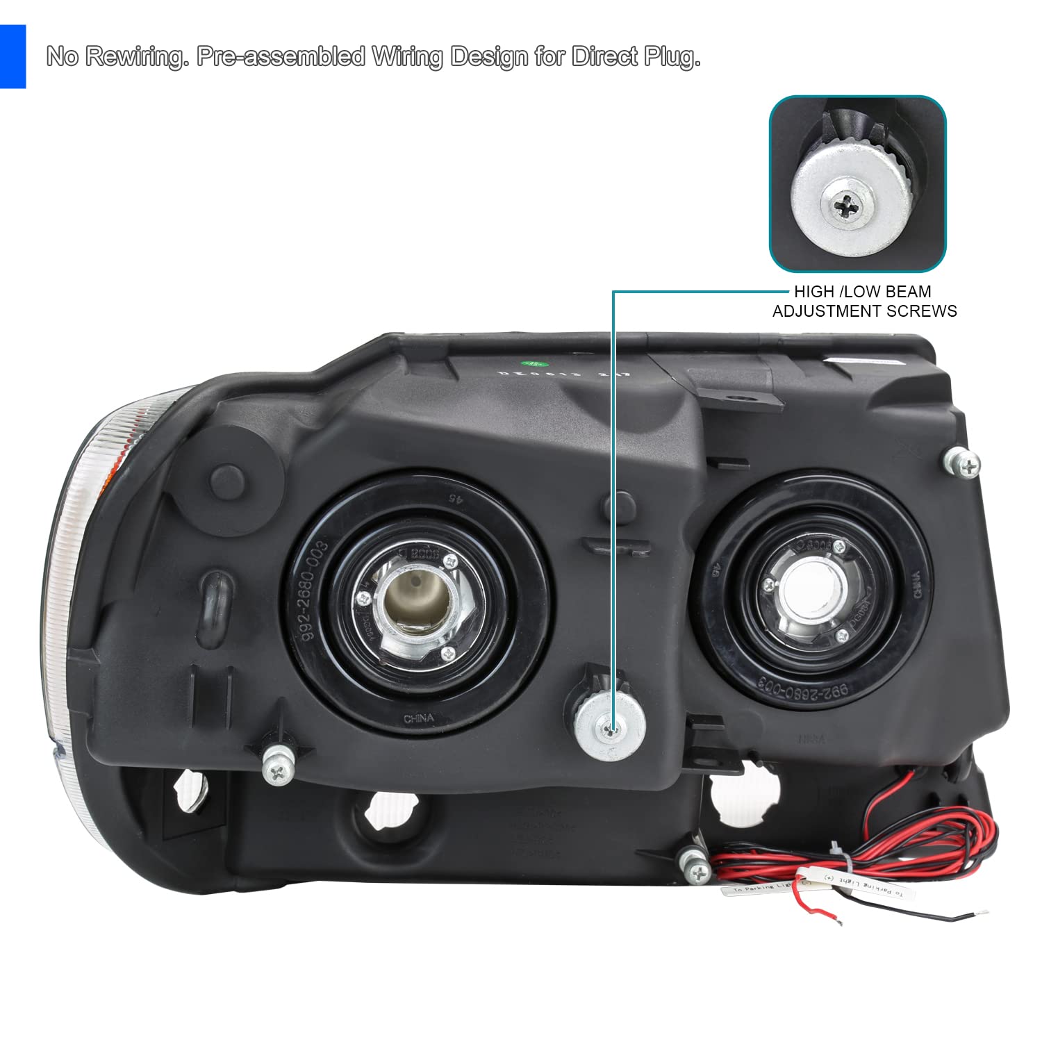 Smoke Headlights with Fiber Optic LED Strips SPEC-D TUNING Compatible with 1999-2004 Jeep Grand Cherokee, Left + Right Pair Headlamp Assembly