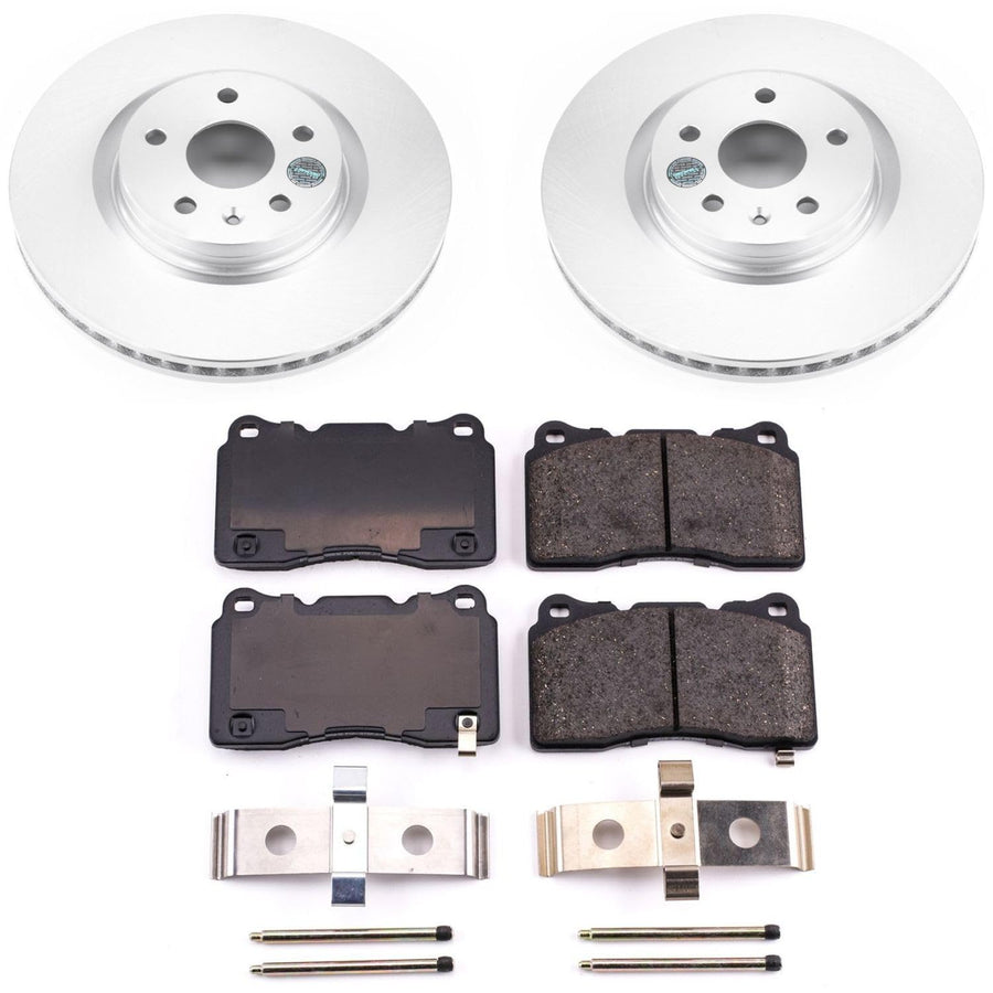 Power Stop Coated Brake Rotor CRK6391 and Ceramic Brake Pads- Front For Buick Regal 2014-2017 [Model Specific]