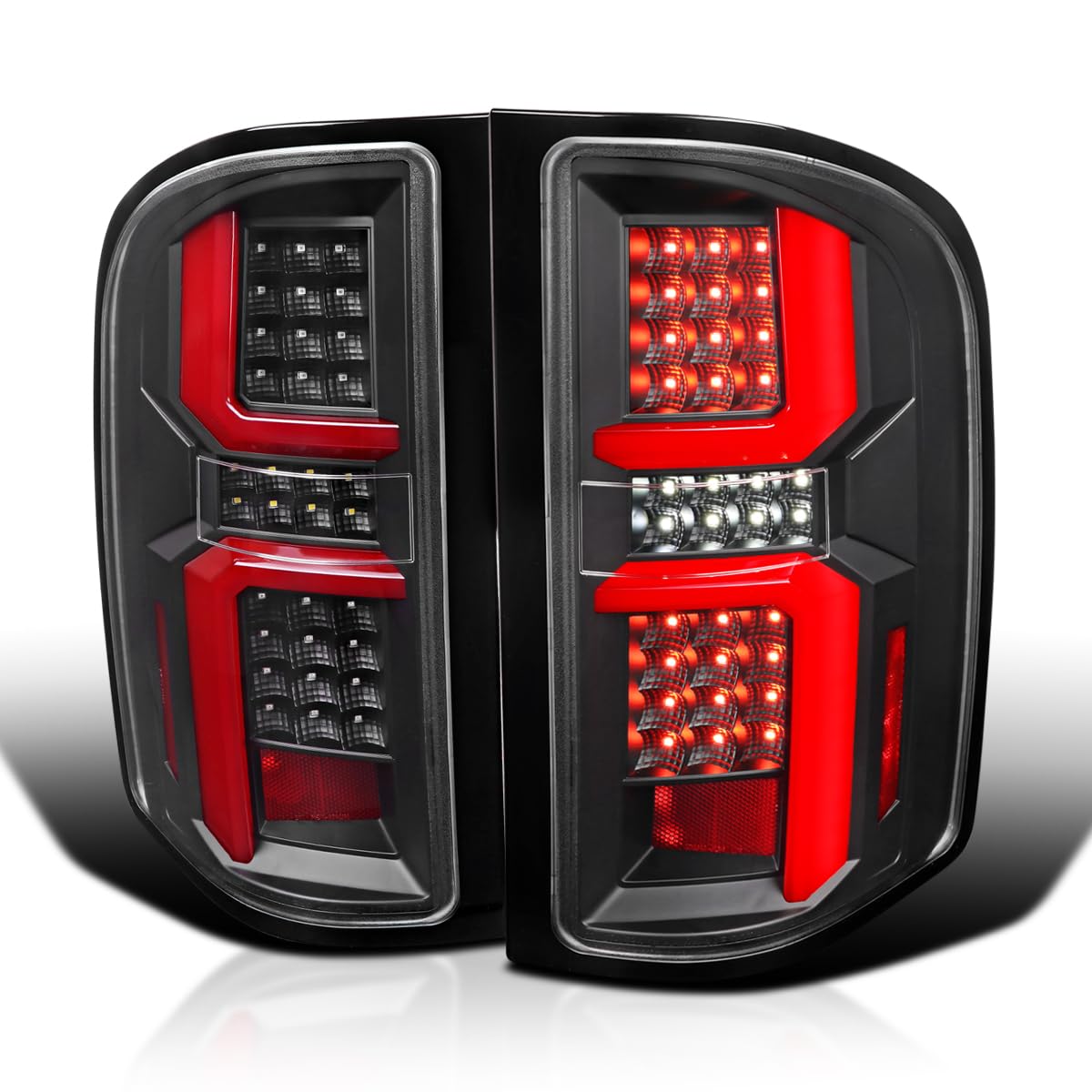Black LED Tail Lights SPEC-D TUNING w/Red LED Light Bars Compatible with 2007-2013 Chevy Silverado 1500/2500HD/3500HD, Left + Right Pair Assembly