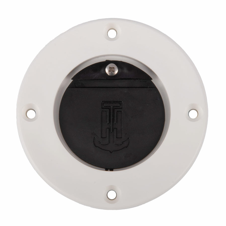 Flush Mount T-H Marine Scupper Valve Assembly | Durable Marine Scupper Valve with Curl Proof Flapper for 1" to 1.25" Drain Tubes | Versatile Installation, White Frame/Black Flapper