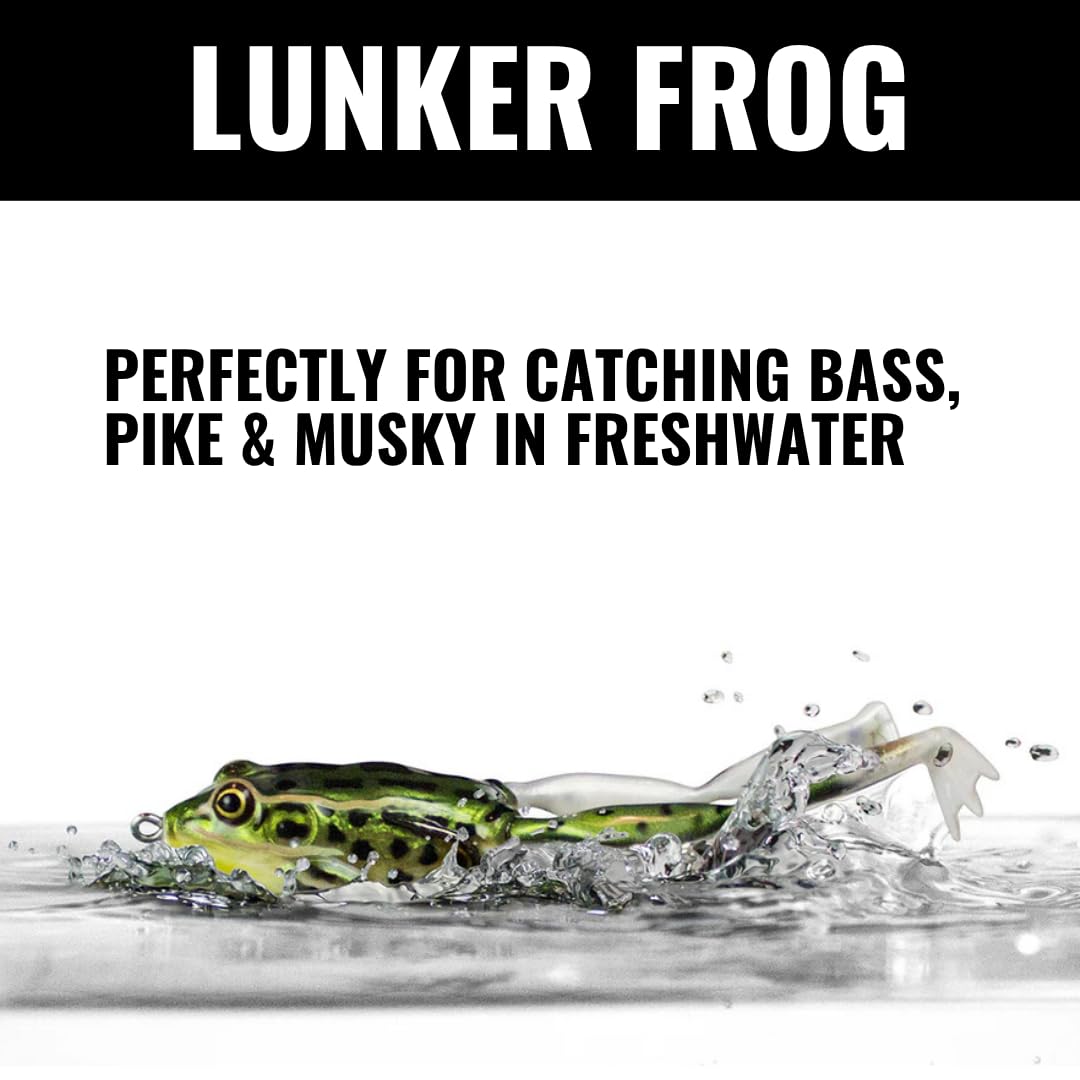 Lunkerhunt Frog Topwater Lures Bass Trout Fishing Kit (3-Pack) | Most Realistic Frog Fishing Lures for Freshwater with Swimming Legs, Weedless Hooks
