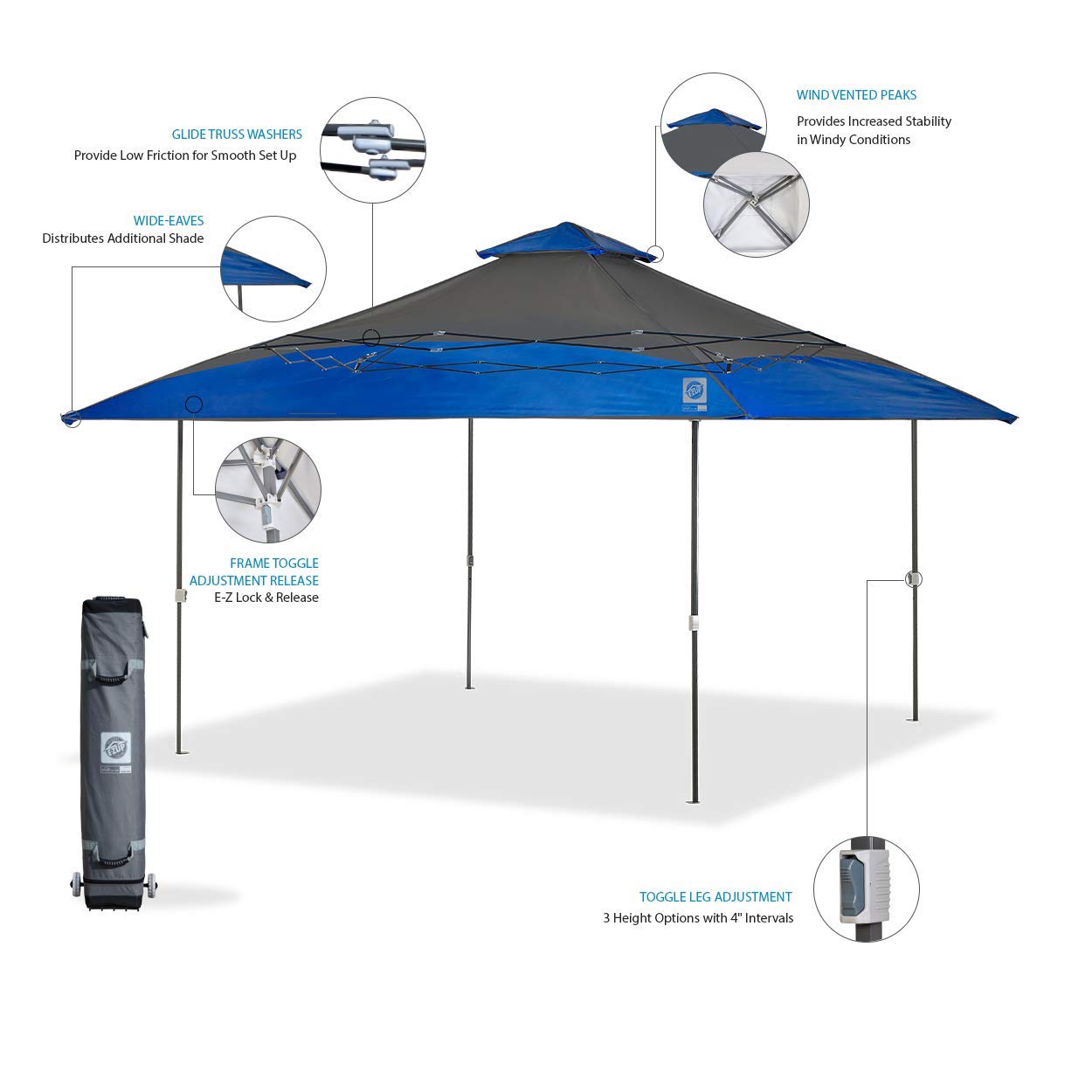 E-Z UP Instant Shelter Spectator Canopy, 13' x 13' with 169 sq ft of Shade, Vented Roof, Royal Blue Dual Tone