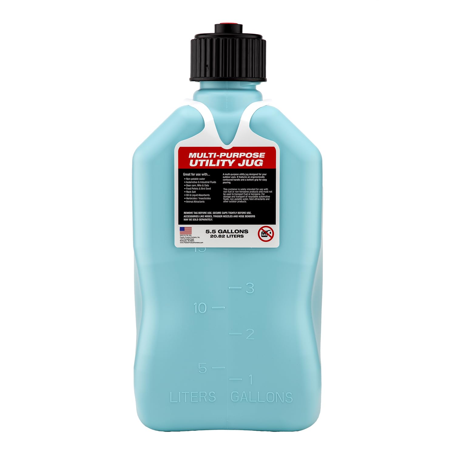 5.5 Gallon VP Racing Motorsport Racing Jug with Contoured Handle, Multipurpose Cap and Rubber Gaskets, Sky (1 Pack)