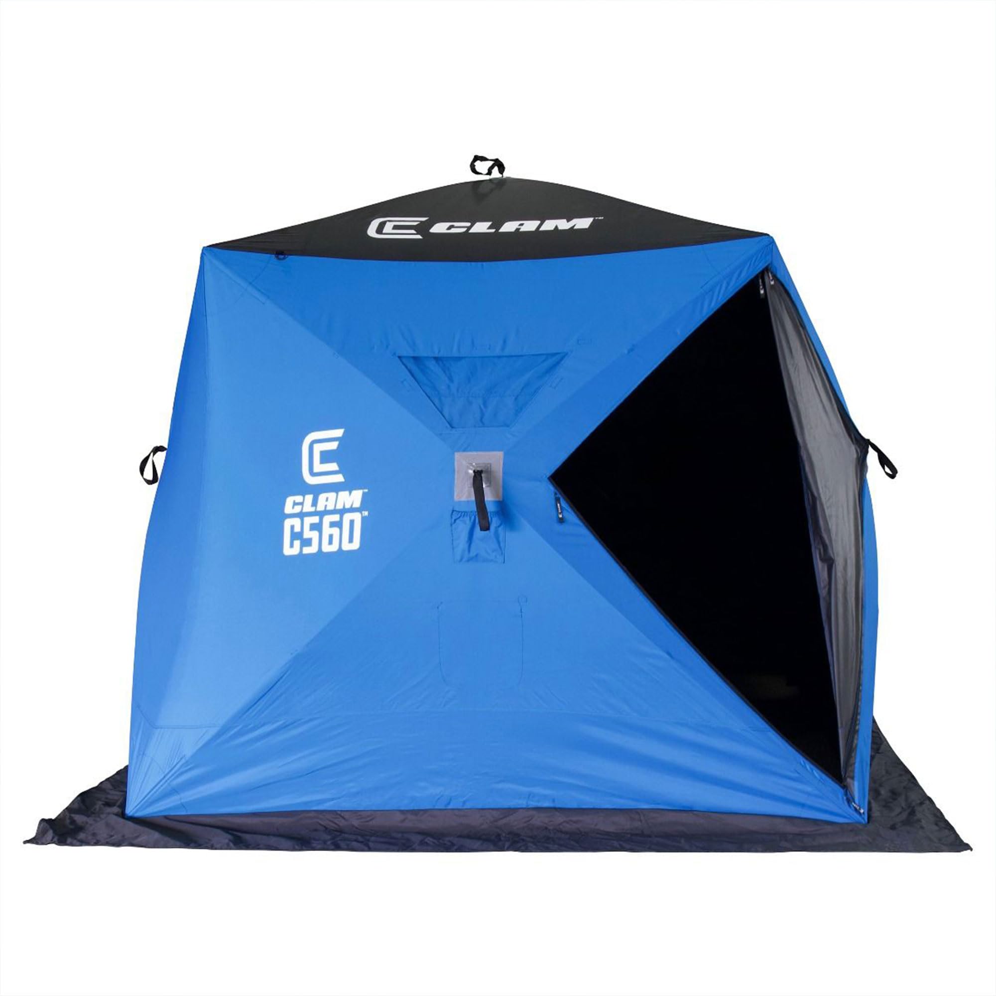 CLAM 14476 C-560 Portable Pop Up Ice Fishing Angler Hub Shelter Tent 3 to 4 Person 7.5 Foot with Anchors, Tie Ropes, and Carrying Bag