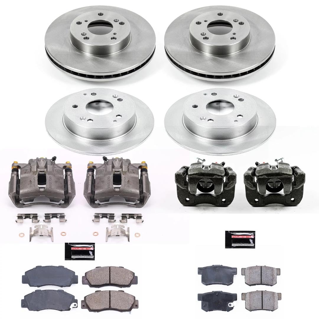 Power Stop KCOE1042A Replacement Autospeciality Front and Rear Caliper Kit- OE Rotors, Ceramic Brake Pads, Calipers For Honda Accord 1998-2002 [Model Specific]