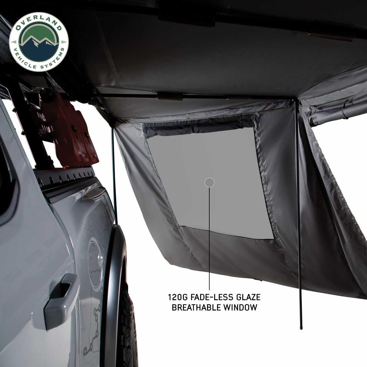 Overland Vehicle Systems Nomadic 180 LTE HD Awning Wall with Windows and Door fits OVS 180 LTE Awning (Sold Separately) | 280G Poly Cotton Ripstop Material | Stakes & Tension Straps Included