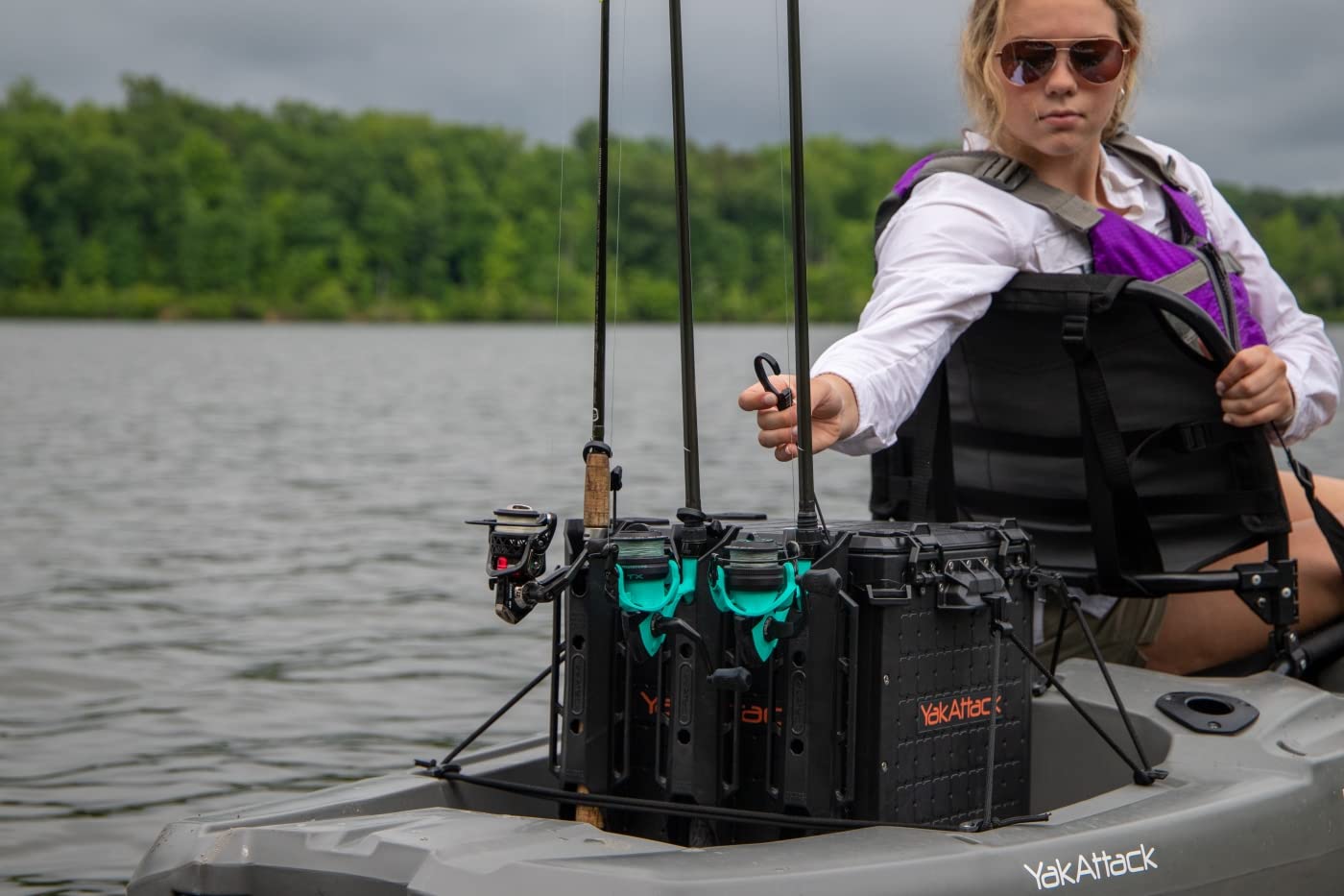 YakAttack Fishing Crate BlackPak Pro 13" x 13" with 3 Rod Holders - Black | Compact Tackle Storage Box & Gear Organizer for Kayaks | Lightweight, Durable & Customizable Marine Accessory | Made in USA