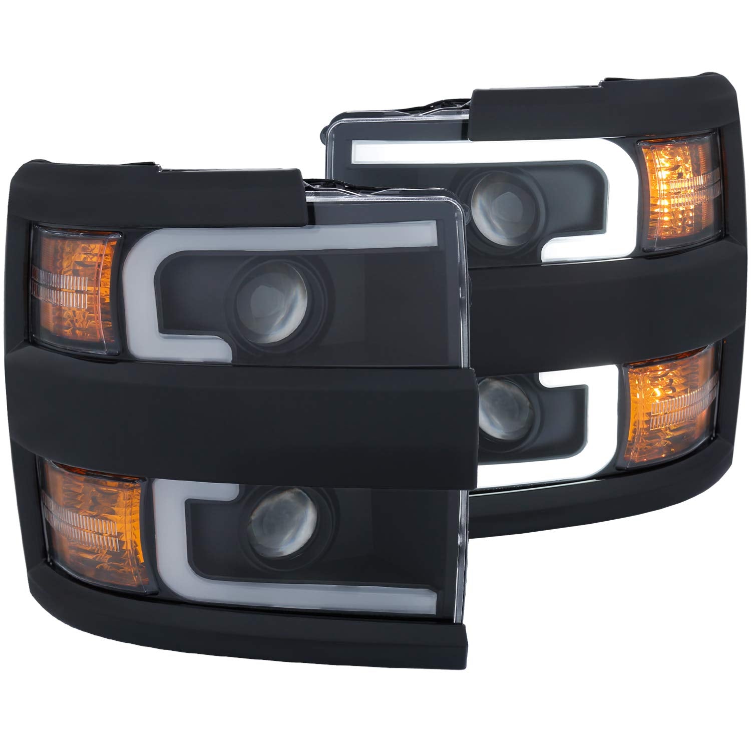 CHEVY SILVERADO 2500HD,3500HD AnzoUSA 15-19 PROJECTOR SWITCHBACK HEADLIGHT BLACK w/AMBER (BLACK RIM