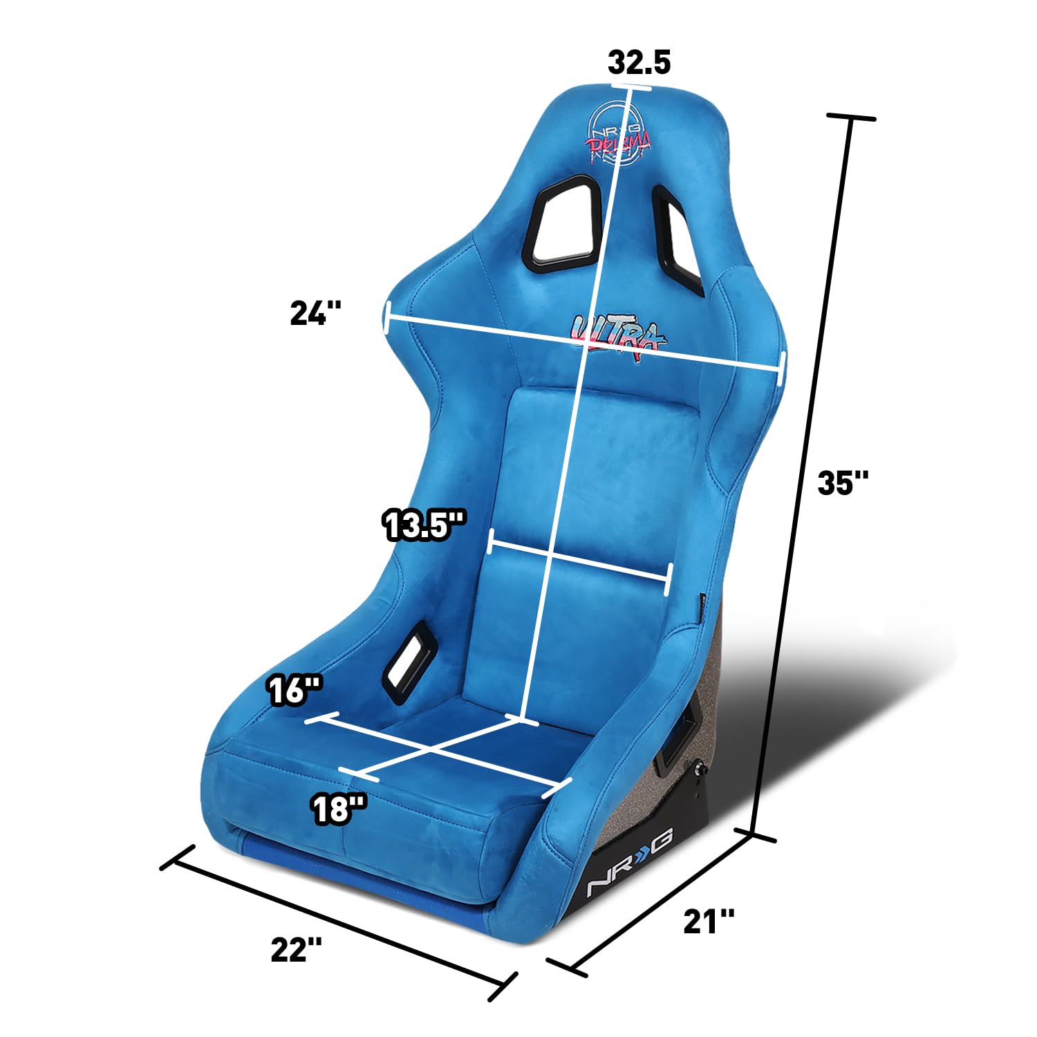 NRG Innovations Universal NRG-FRP-302BL-ULTRA Fixed Back Bucket Racing Seat for 6-Point Harnesses, Size L, Blue Seat Cover, 24" W X 36" H X 18" D