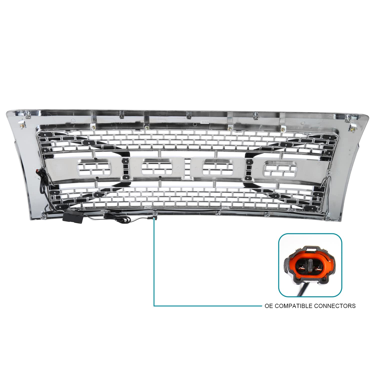 Chrome Mesh Front Hood Grille w/LED Light Tubes Spec-D Tuning Compatible with 2009-2014 Ford F-150