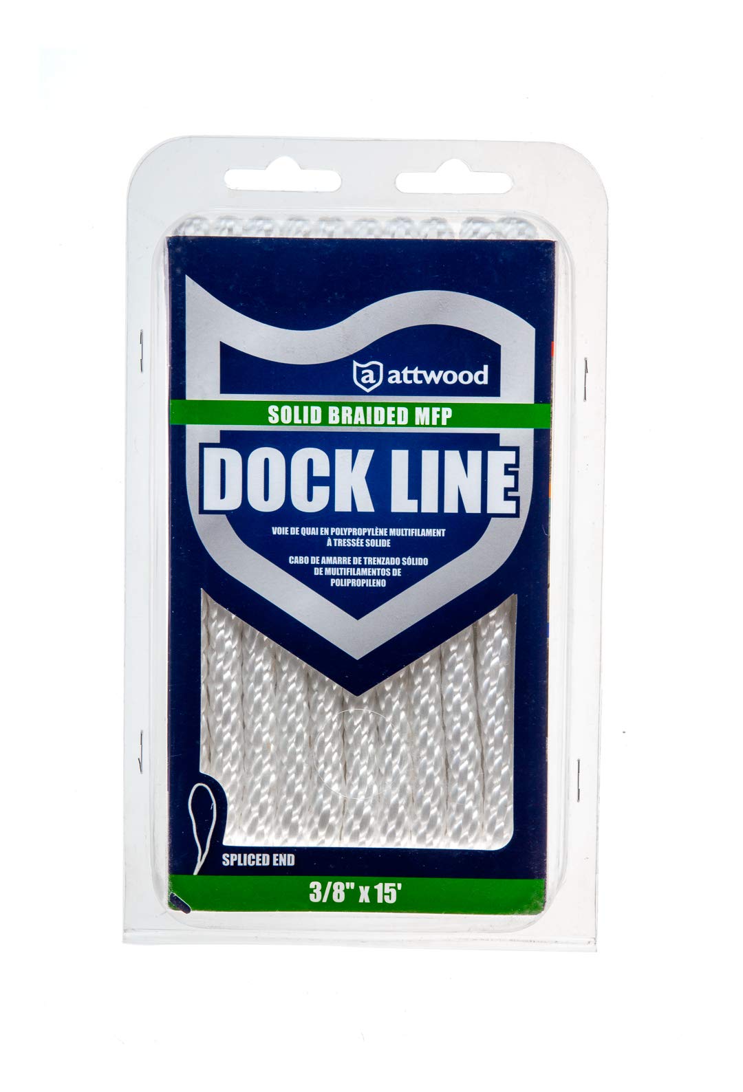 Solid-Braided Attwood 11737-7 MFP Dock Line, White, Multifilament Polypropylene, 3/8-Inch Thick, 15 Feet Long, Bare Ends