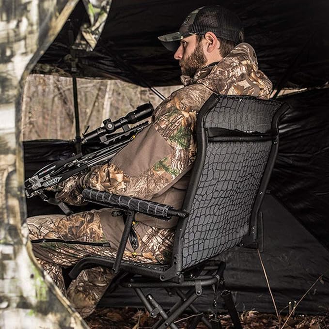 Hawk Stealth Spin Chair - Comfortable, Silent, Swiveling, Portable Chair for Camping, Hunting, Fishing, Backpacking, and More (Bone Collector Edition), Black