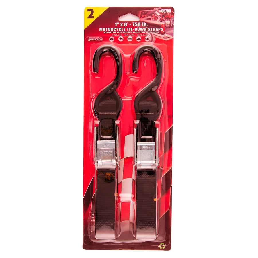 Motorcycle/ATV Cam Buckle Tie-Down Strap, Erickson 05700, 2 Pack (1" x 6' Long, 750lb Load Capacity)