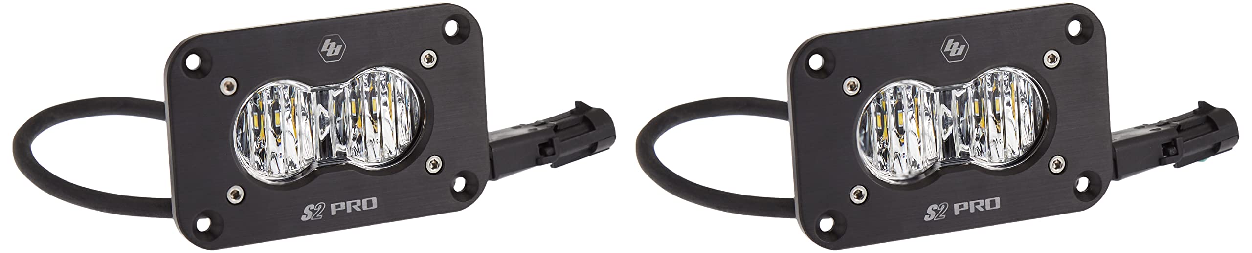 Baja Designs Flush Mount S2 Pro Black LED Auxiliary Light Pod Reverse Kit (Wide Cornering; Clear)