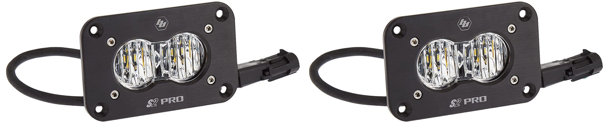 Baja Designs Flush Mount S2 Pro Black LED Auxiliary Light Pod Reverse Kit (Wide Cornering; Clear)
