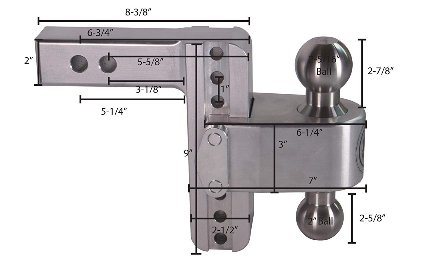 Weigh Safe 6" Drop CTB62CERBLA, 180 Hitch w/ 2" Shank/Shaft, Adjustable Aluminum Trailer Hitch & Ball Mount, Chrome Plated Combo Ball (2" & 2-5/16") & a Double-pin Key Lock CERAKOTE Black