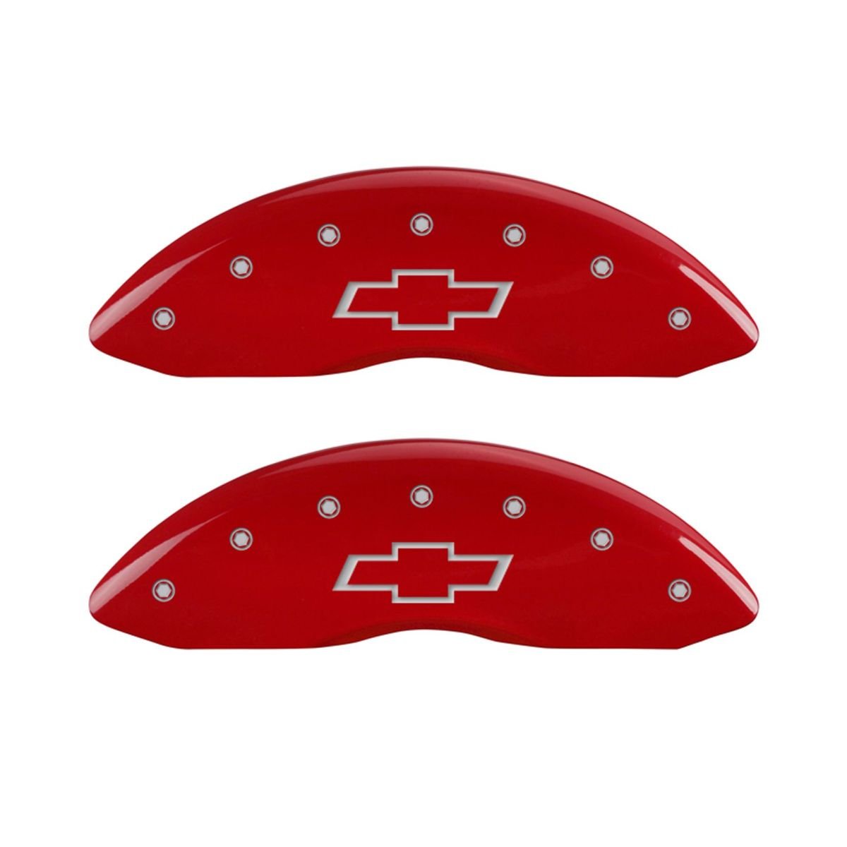 SET OF 4 CALIPER COVERS, RED AND REAR: BOWTIE, FRONT, SILVER CHARACTERS