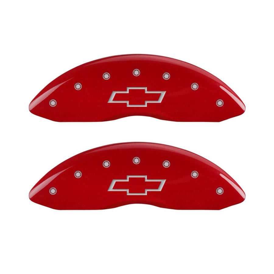 SET OF 4 CALIPER COVERS, RED AND REAR: BOWTIE, FRONT, SILVER CHARACTERS