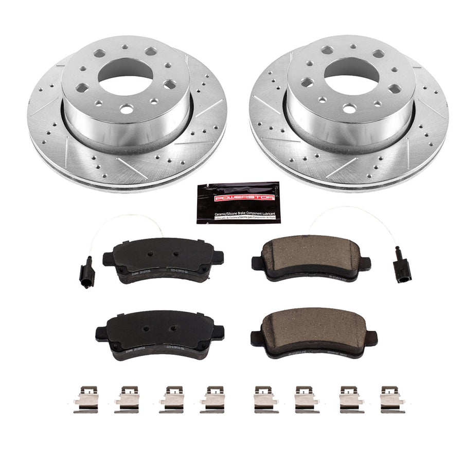 Rear Power Stop K7314 Z23 Carbon Fiber Brake Pads with Drilled & Slotted Brake Rotors Kit