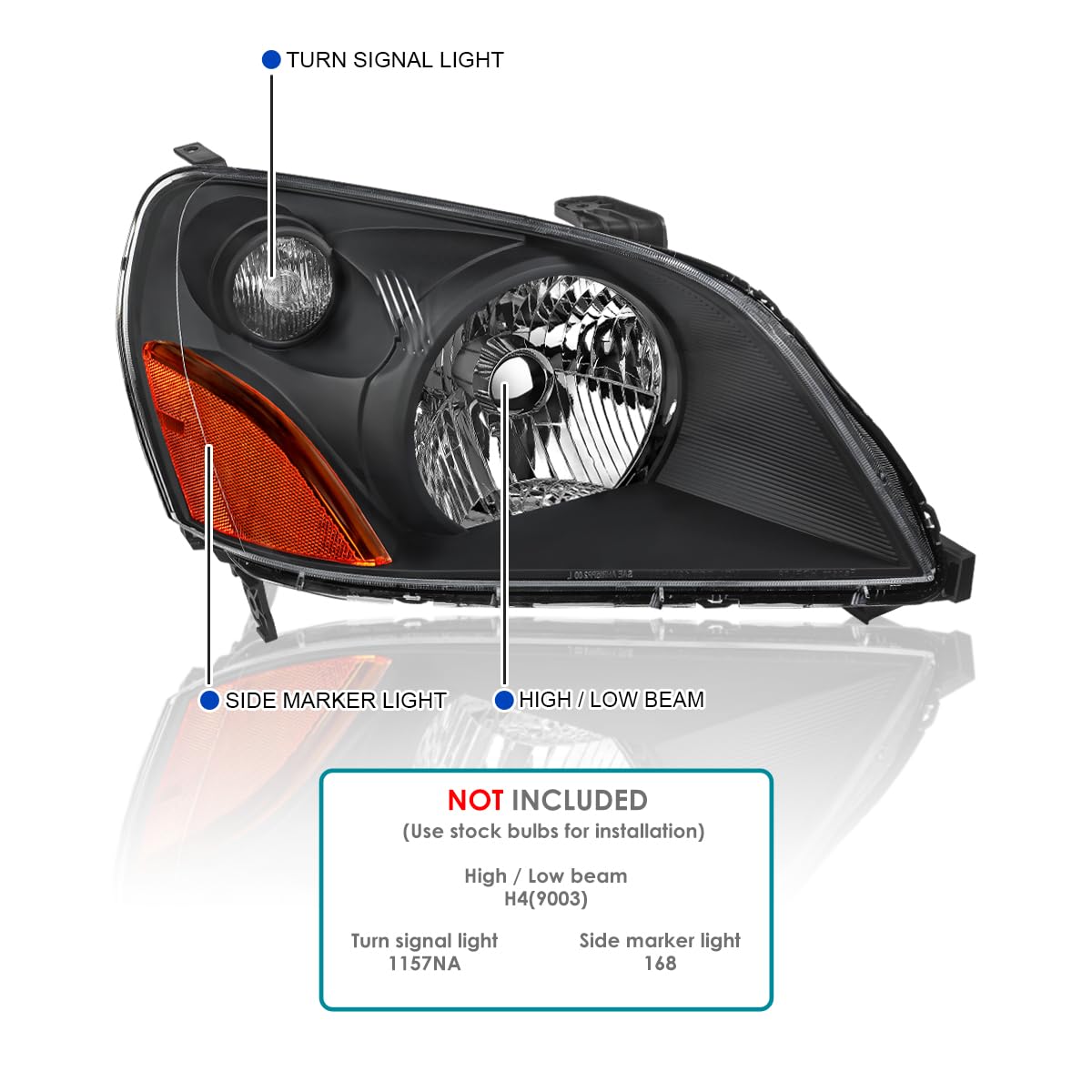 Black Headlights SPEC-D TUNING Compatible with 2003-2005 Honda Pilot, Left + Right Pair Headlamps Assembly