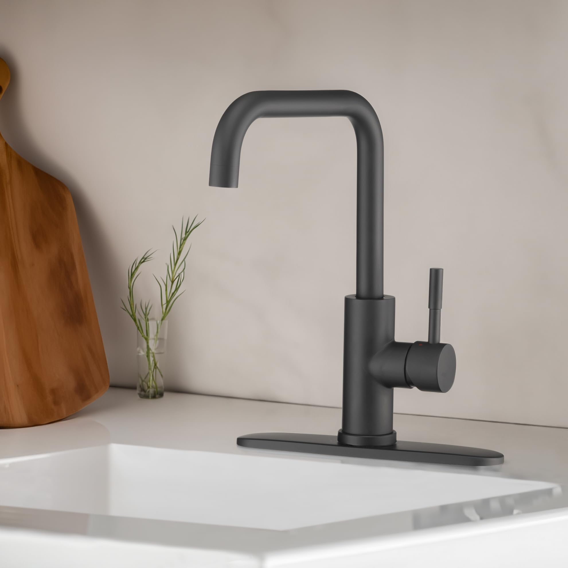 Dura Faucet Streamline RV Squared-Arc Single Handle Kitchen Sink Faucet - Optional Deck Plate (Matte Black)