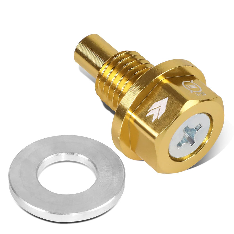 NRG Innovations Magnetic Oil Drain Plug, Engine Oil Drain Nut M12 X 1.5 Thread Size w/Washer, Gold, T-6061 Aluminum w/Stainless Steel Internal Magnet, NRG-NOP-400GD