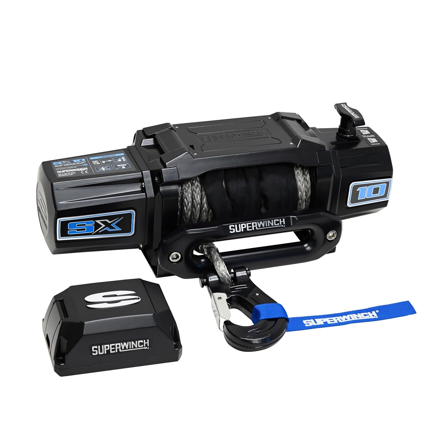 SX 10SR Superwinch Winch, 10000 lb Capacity, Hawse Fairlead, 12 ft Remote, 3/8 in x 80 ft Synthetic Rope, 12V, Kit