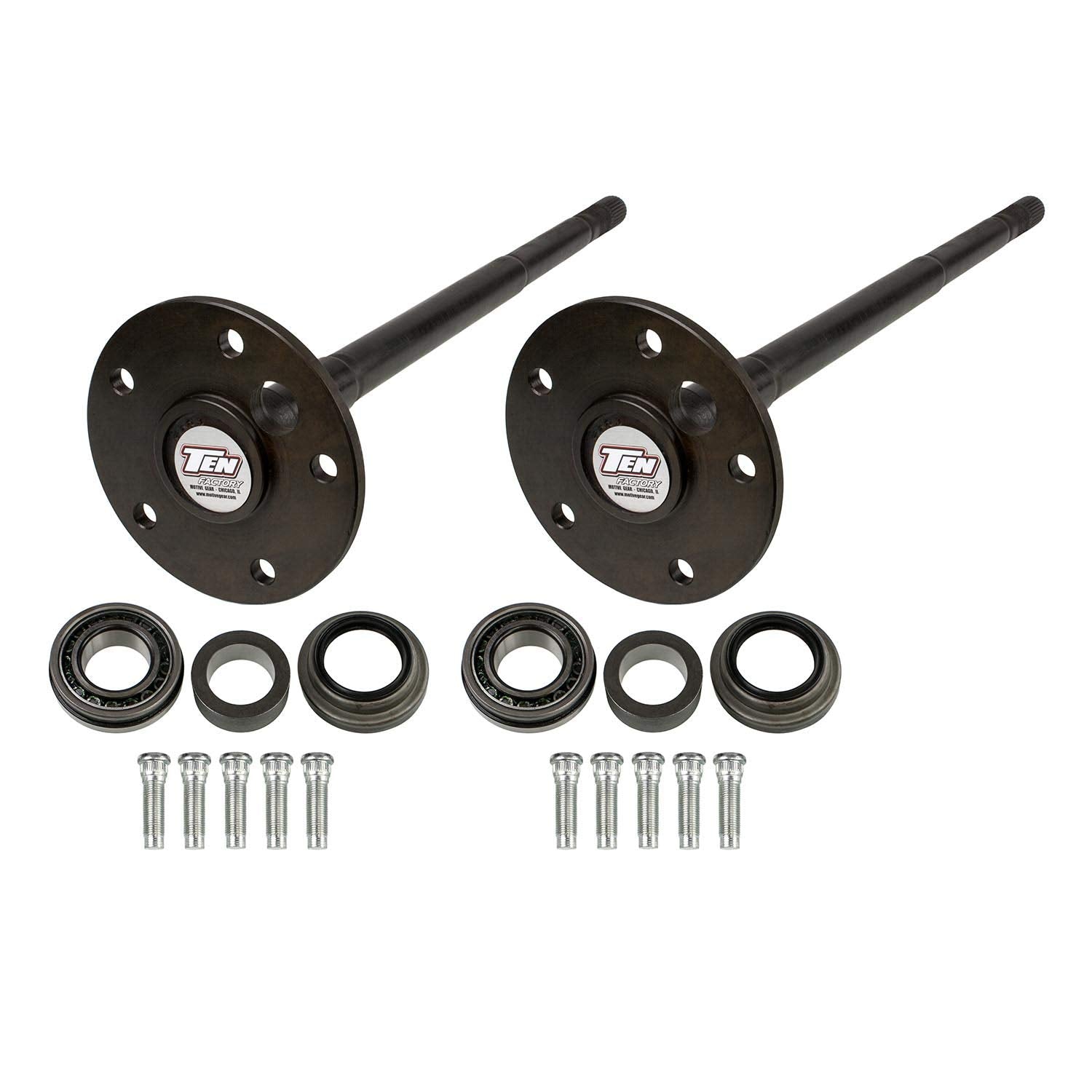 TEN Factory MG25142, Spline Drive Axle Shaft Assembly Bolt Pattern for Ford 9 Standard, 28 Spline Details Left and Right - Fits Ford Bronco (1974–1975) Replaces Factory OE Bronco Rear Axle Assemblies