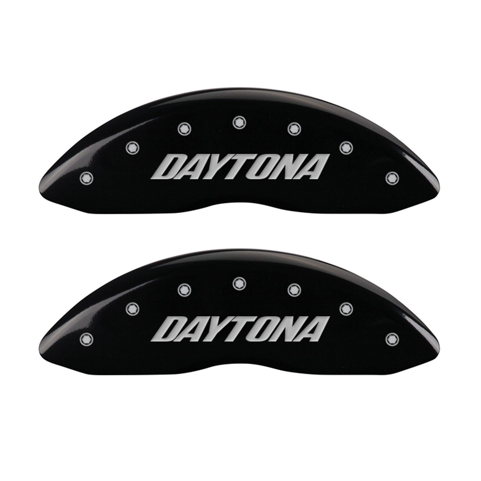 MGP 'DAYTONA' Caliper Covers 12001SDAYBK Engraved Caliper Cover with Black Powder Coat Finish and Silver Characters, (Set of 4)