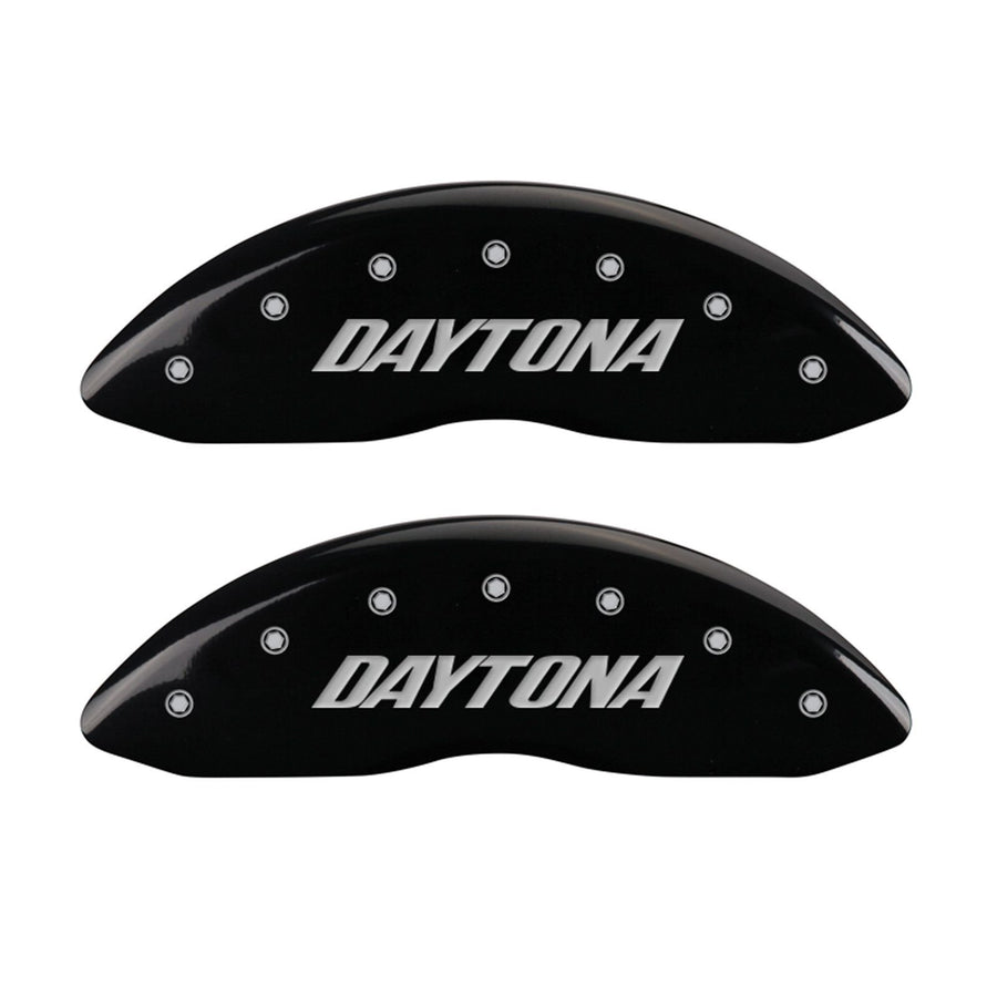 MGP 'DAYTONA' Caliper Covers 12001SDAYBK Engraved Caliper Cover with Black Powder Coat Finish and Silver Characters, (Set of 4)