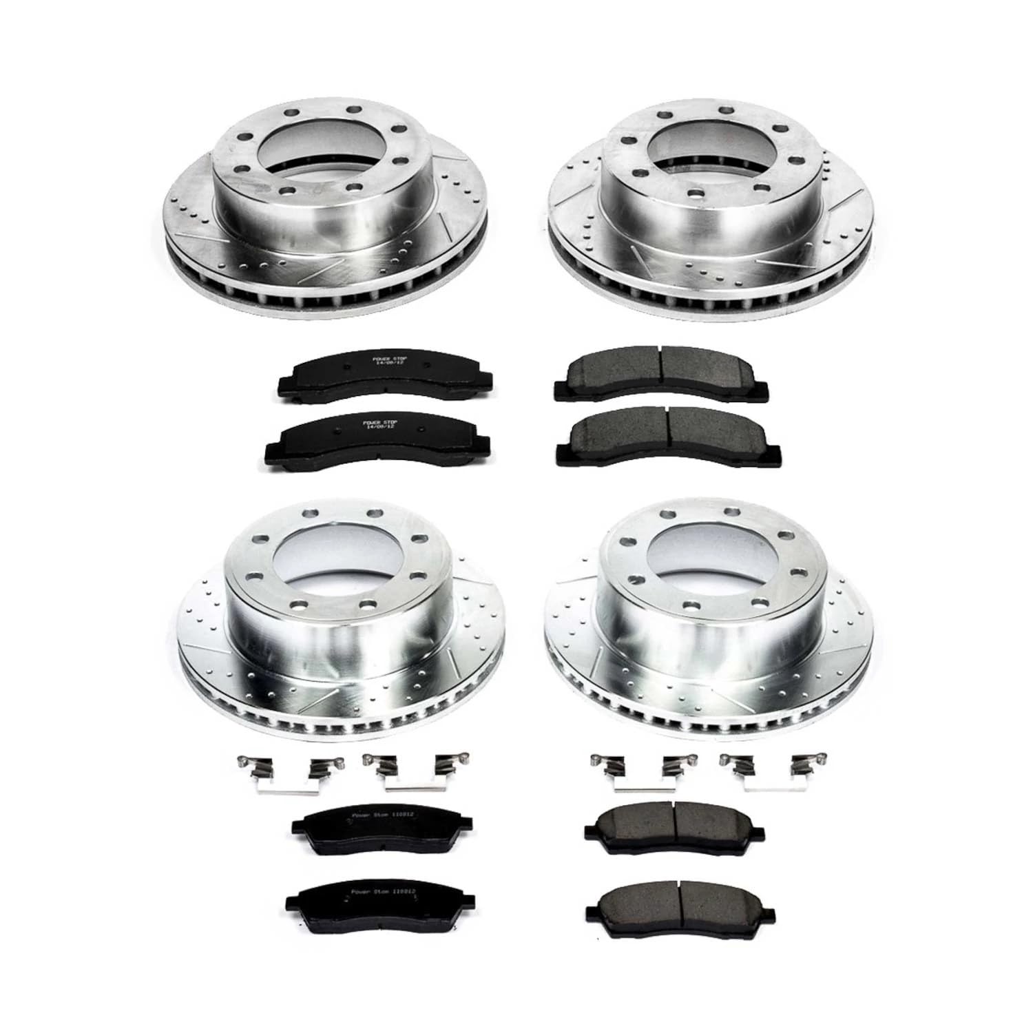Power Stop K1887 Z23 Carbon Fiber Brake Pads Front and Rear with Drilled & Slotted Brake Rotors Kit For Ford F-250 Super Duty 1999, Ford F-350 Super Duty 1999 [Model Specific]