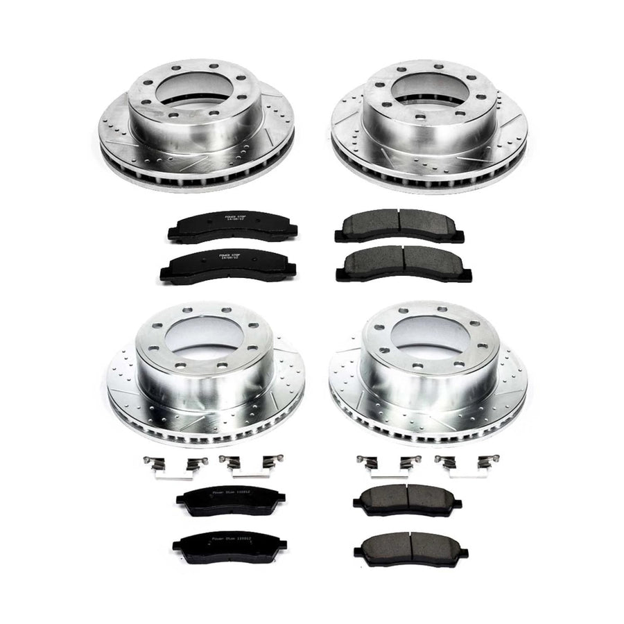 Power Stop K1887 Z23 Carbon Fiber Brake Pads Front and Rear with Drilled & Slotted Brake Rotors Kit For Ford F-250 Super Duty 1999, Ford F-350 Super Duty 1999 [Model Specific]