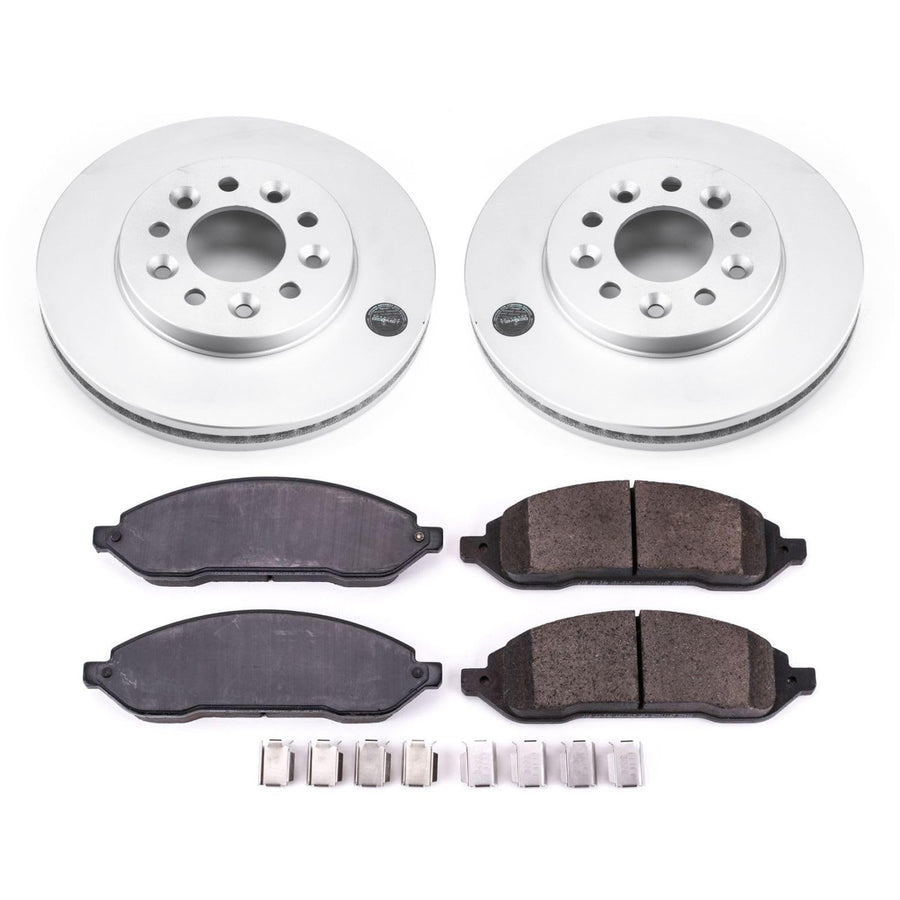 Power Stop Front Coated Brake Rotors and Z17 Ceramic Brake Pads Kit CRK3051 For Ford Freestar 2004-2007, Mercury Monterey 2004-2007 [Model Specific]