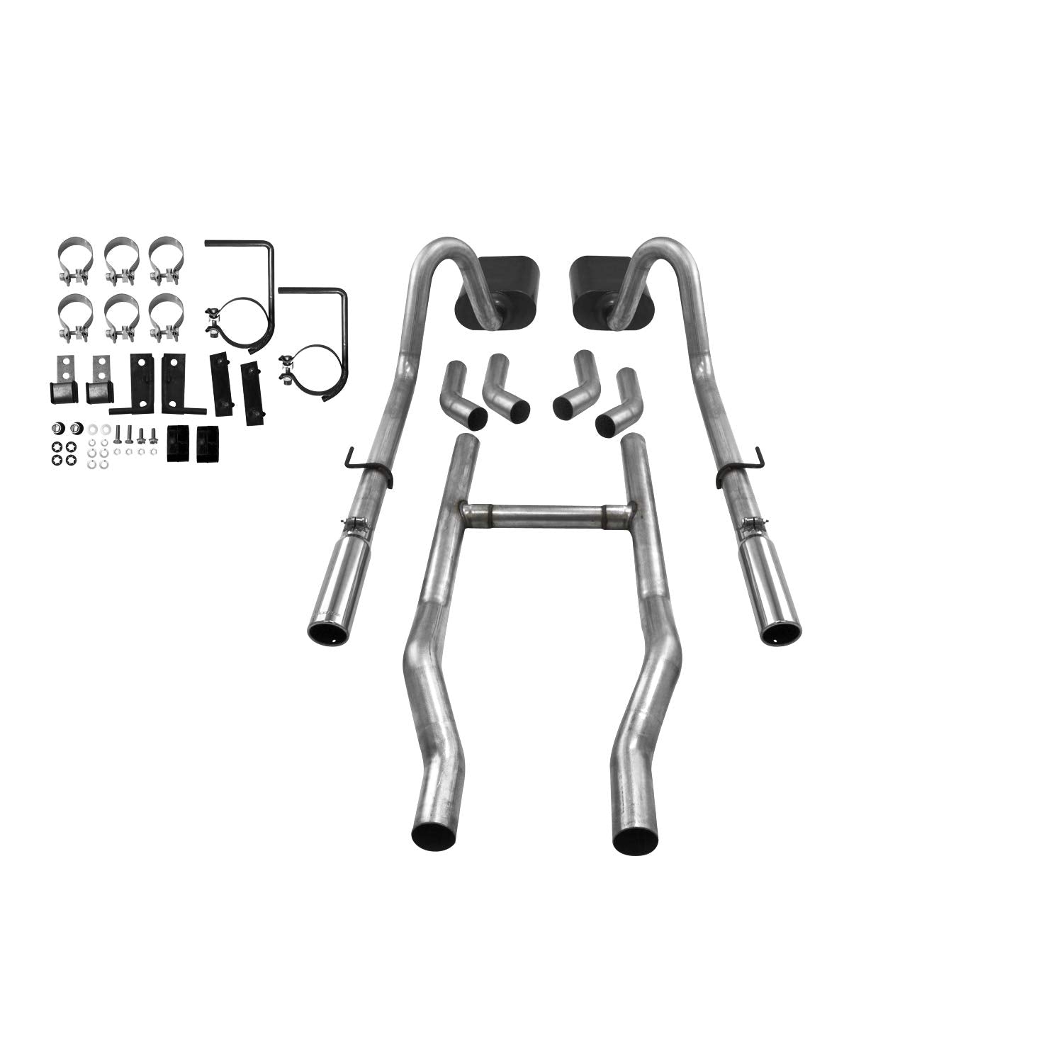 American Thunder Flowmaster 817174 Exhaust Kit 2.5 Inch 409 Stainless Steel Super 44 Mufflers H-Pipe 3 Inch Polished 304 Stainless Steel Tips Compatible with 1955-1957 Chevy 150 210 Bel Air V8