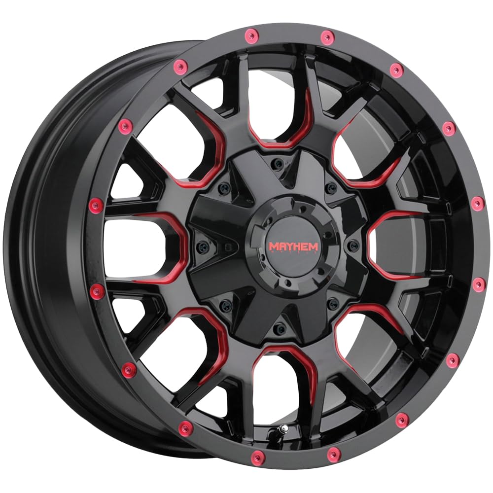 18x9 Mayhem Warrior (8015) 6x135/6x139.7 18et mm Black W/Prism RED Wheel
